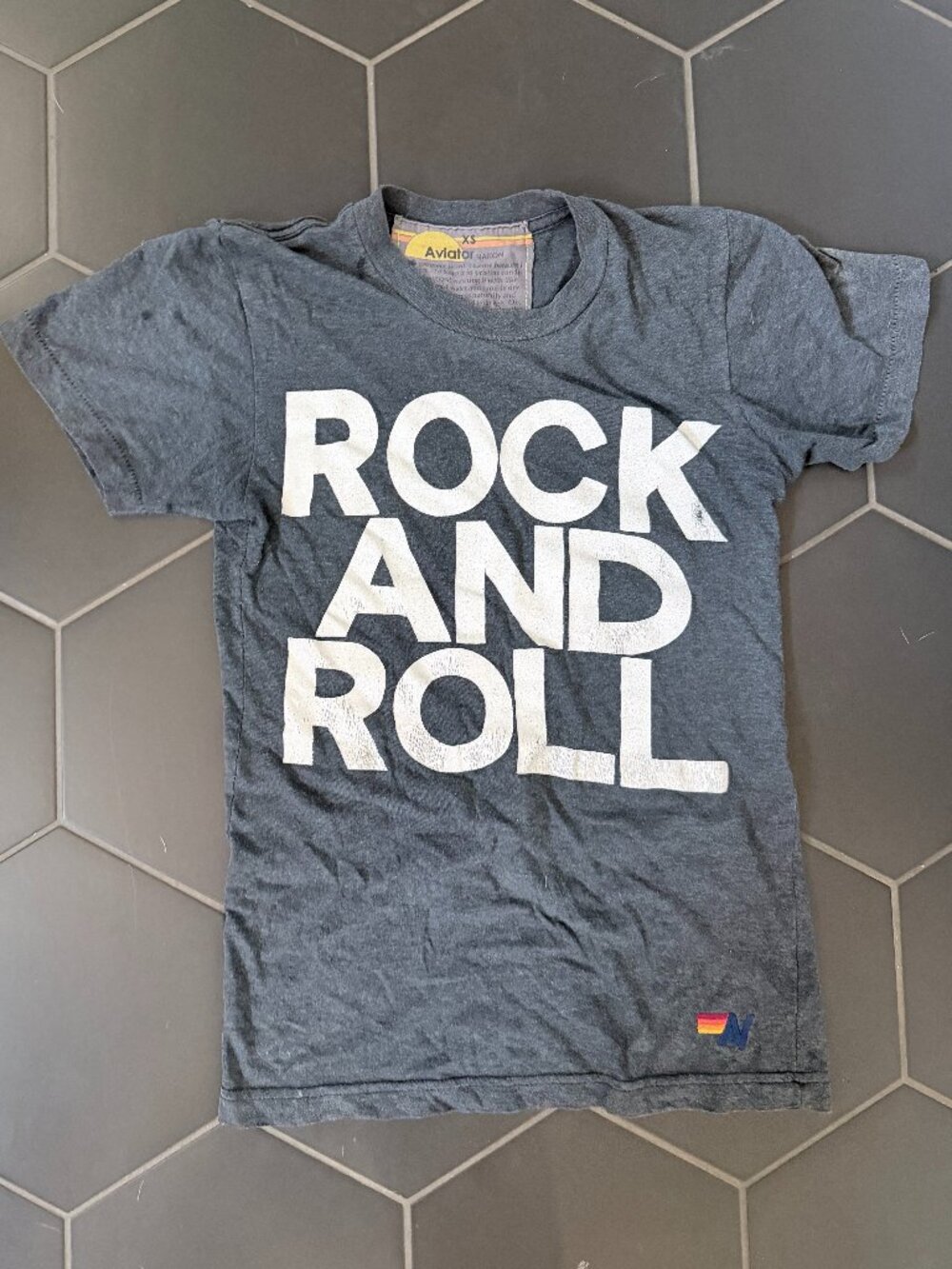 Aviator Nation Rock and Roll Tee Charcoal Gray XS Tri-Blend Soft Vintage Tee
